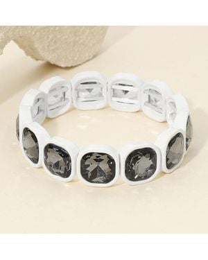 Fashnzfab Faceted Cushion Gem Beaded Stretch Bracelet - Metallic