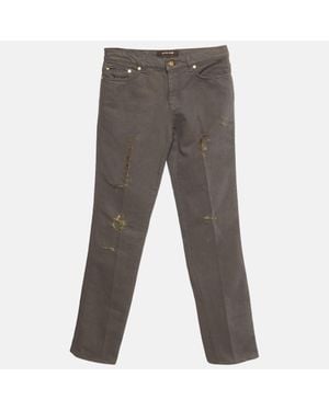 Roberto Cavalli Denim Distressed Straight Leg Jeans S Waist - Gray