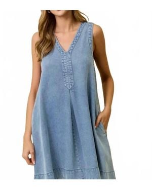 Doe And Rae Denim V Neck Sleeveless Mini Dress - Blue