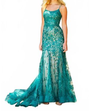 Ellie Wilde Scoop Embroidered Prom Gown - Green