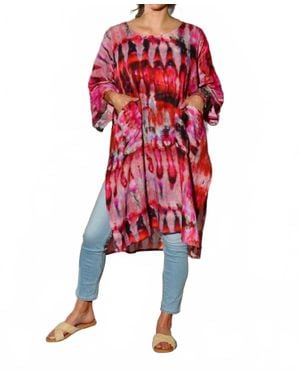 KikiSol Artisan Tie Dye Long Gauze Kaftan Top - Red