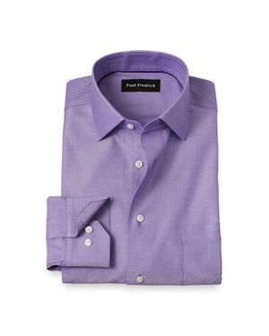 Paul Fredrick Tailored Fit Comfort Stretch Non-Iron Herringbone Dress Shirt - Purple