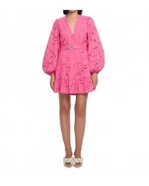 Kivari Corfu Long Sleeve Mini Eyelet Dress - Pink
