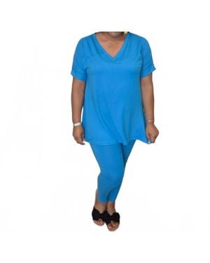 Zenana Short Sleeve Lounge Set - Blue