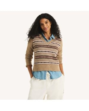 Nautica Striped V-Neck Sweater - Multicolor