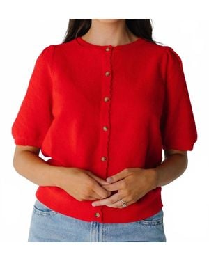 Wishlist Puff Sleeve Button-Up Sweater Cardigan - Red