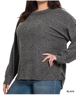 Zenana Brushed Hacci Drop Shoulder Sweater - Gray