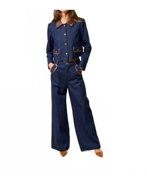 Lalavon Leather Trim Pants - Blue