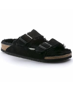 Birkenstock Arizona Shearling Suede Leather Sandals - Black