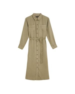 Blu Pepper Collared Three Quarter Sleeve Shirt Dress - Natural