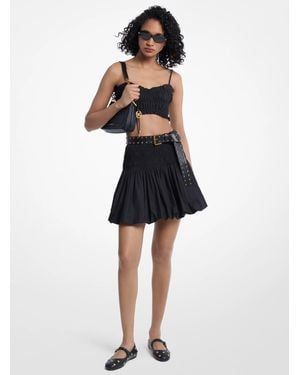 Michael Kors Cotton Smocked Bubble Skirt - Blue