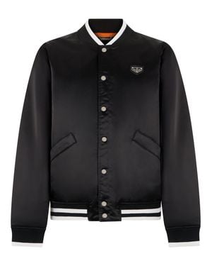 Philipp Plein Satin College Bomber Plein Logo - Black