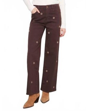 Charlie b Embroidered Wide Leg Twill Pants - Purple