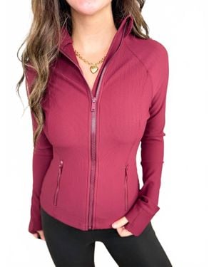 Rae Mode Ribbed Long Sleeve Zip Up Jacket - Pink