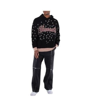 Bluemarble Jacquard Rhinestoned Hooded Sweater - Black