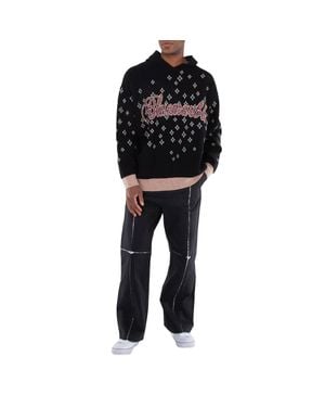 Bluemarble Jacquard Rhinestoned Hooded Sweater - Black