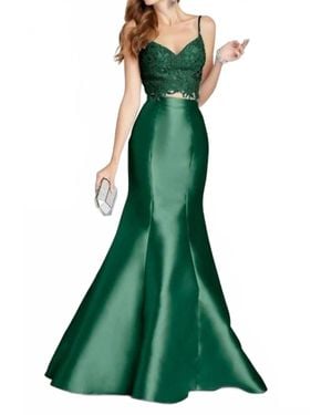 Alyce Paris Two Piece Lace V Neck Mermaid Dress - Green