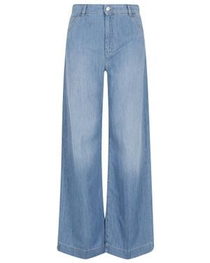 Seventy Denim Wide-Leg Belt-Loops Cotton-Blend Jeans - Blue