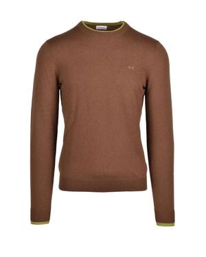 Sun 68 Merino Wool-Cotton Crewneck Sweater - Brown