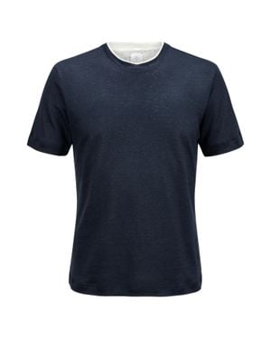 Eleventy Double Trim Crew Neck Linen T-Shirt - Blue