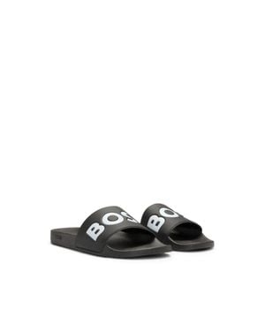 BOSS Italian-Made Slides With Large Logo Detail - Black