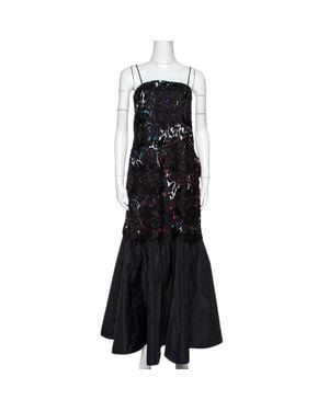 Emporio Armani Printed Satin & Lace Overlay Maxi Dress - Black