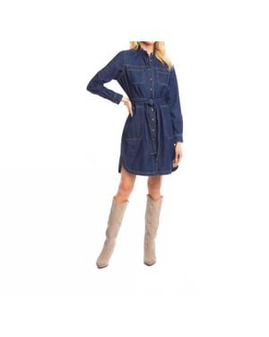 Karen Kane Bliss Belted Denim Mini Shirtdress - Blue