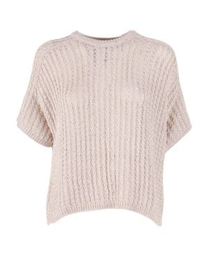 Antonelli Glicine Cropped Ribbed Round Knit Top - Natural