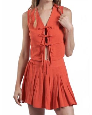 Sky To Moon 2-Piece Front Tie Top & Pleated Mini Skirt Set - Red