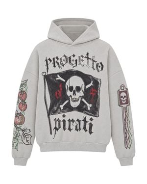 PDF Graphic Skull Print Hoodie - Gray