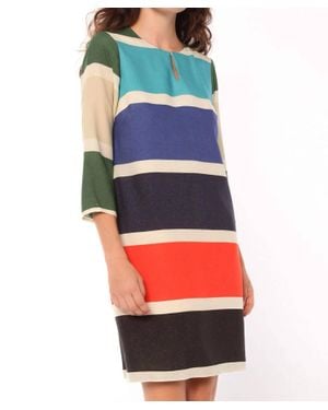 Vilagallo Arezzo Multicolor Block Stripe Dress - Blue