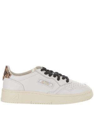 Autry Medalist Low Leather Sneakers With Animal-Print Heel Tab - Gray