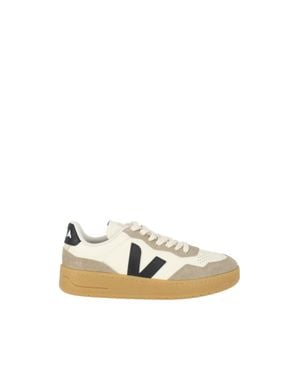 Veja V-90 Organic Traced Leather Low-Top Sneakers - White