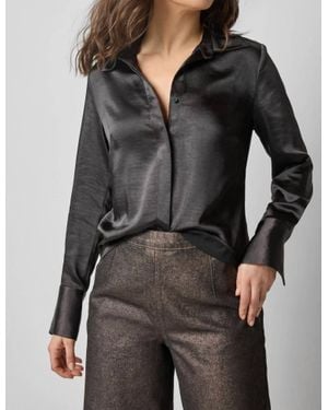 Lilla P Satin Button Down Shirt - Gray