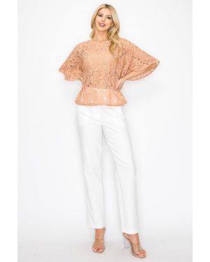 TRUEDAMES Floral Embroidered Crochet Lace Boxy Blouse Top - White