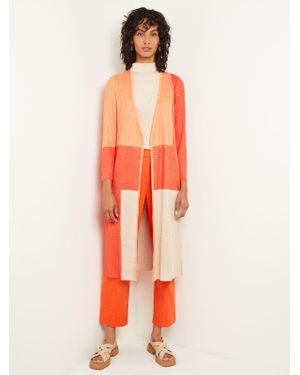 Misook Colorblock Open Front Knit Cardigan - Orange
