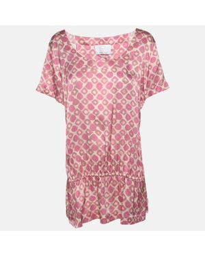 Marina Rinaldi Printed Silk Short Sleeve Top - Pink