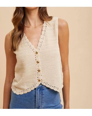 Anniewear Crochet Trimmed Button Down Vest - Natural