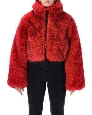 Goldbergh Cropped Faux Fur Jacket With Hood - Red