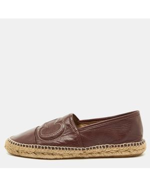 Carolina Herrera Burgundy Leather Initials Insignia Espadrille Flats - Brown