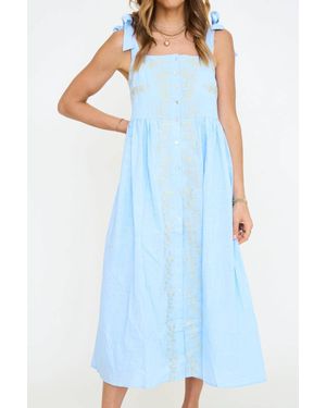 Lalavon Claudia Embroidered Midi Dress - Blue