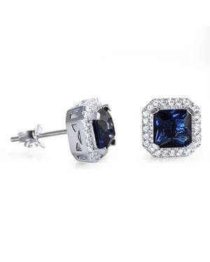 Silver Depot Sapphire Halo Stud Earrings - Blue