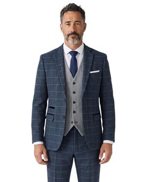 Paul Andrew Harris Check Tweed 3 Piece Suit With Waistcoat Heritage Style - Blue