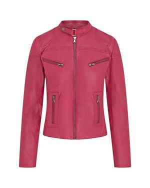 Infinity Leather Slim-Fit Leather Biker Jacket-Maldon - Red