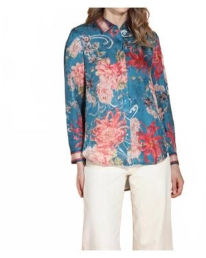 Jessie Liu Printed Jacquard Shirt With Contrast Collar And Cuffs - Blue