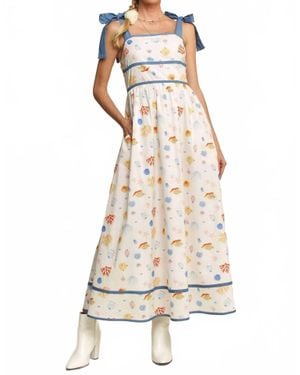Davi & Dani Binding Detail Smocking Summer Maxi Dress - Natural