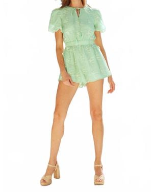 Endless Blu. Embroidered Floral Short-Sleeve Romper - Green