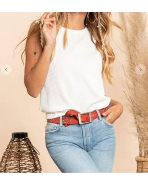 Blue Buttercup Ruffle Sleeveless Top - White