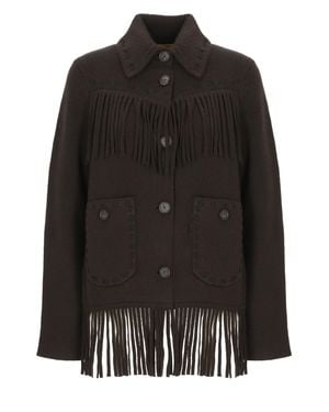 Guest In Residence Button-Front Jacket With Decorative Fringes And Pockets - Black
