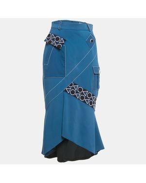Peter Pilotto Striped Crepe Lace Trim Short Skirt - Blue